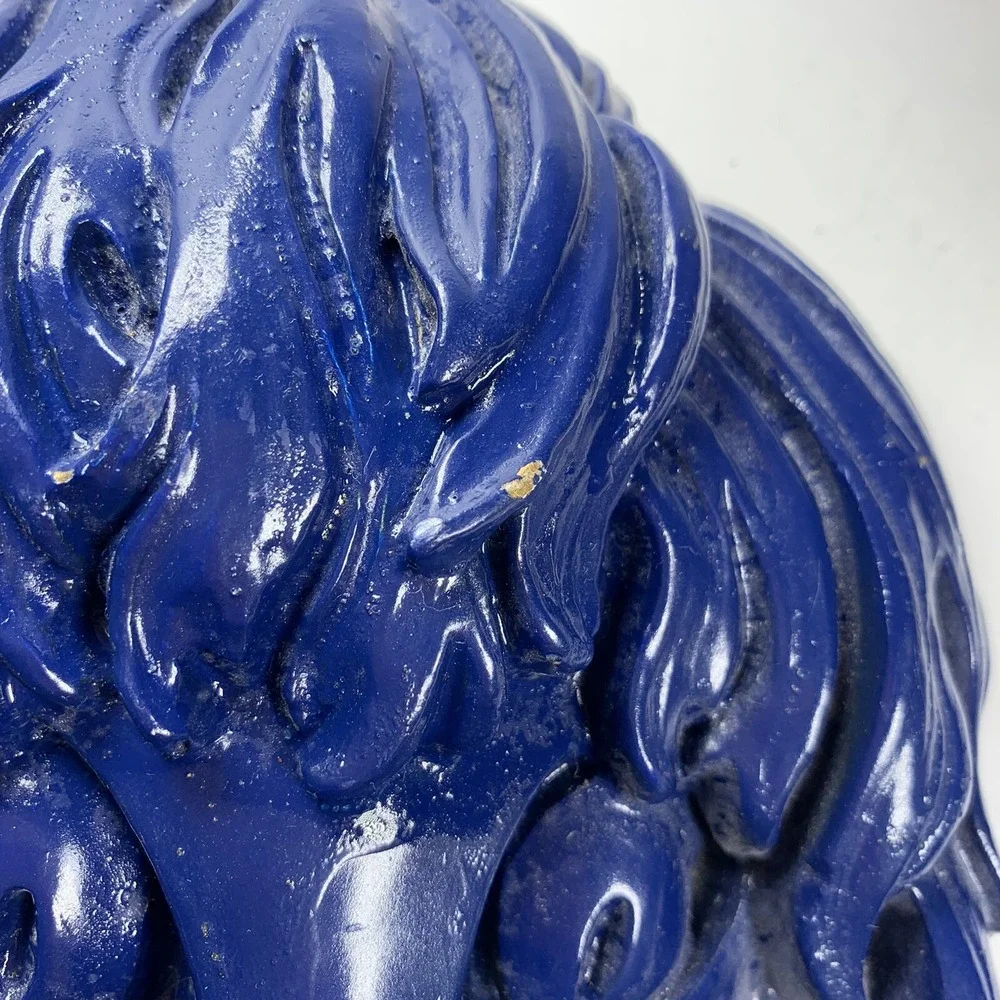 Vtg Blue Universal Statuary Corp Shaggy Lion Wall Hanging Decor Art Chicago 1970